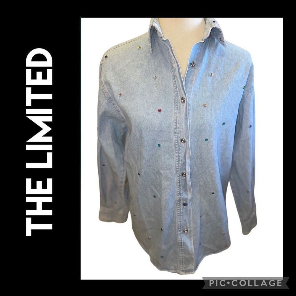 The Limited 100% Cotton Lightweight Denim Button Front Long Sleeve Shirt With La